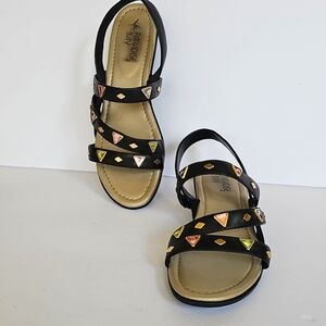 Paradise Bay Strappy Black Jeweled Sandals Sz 8.5 M